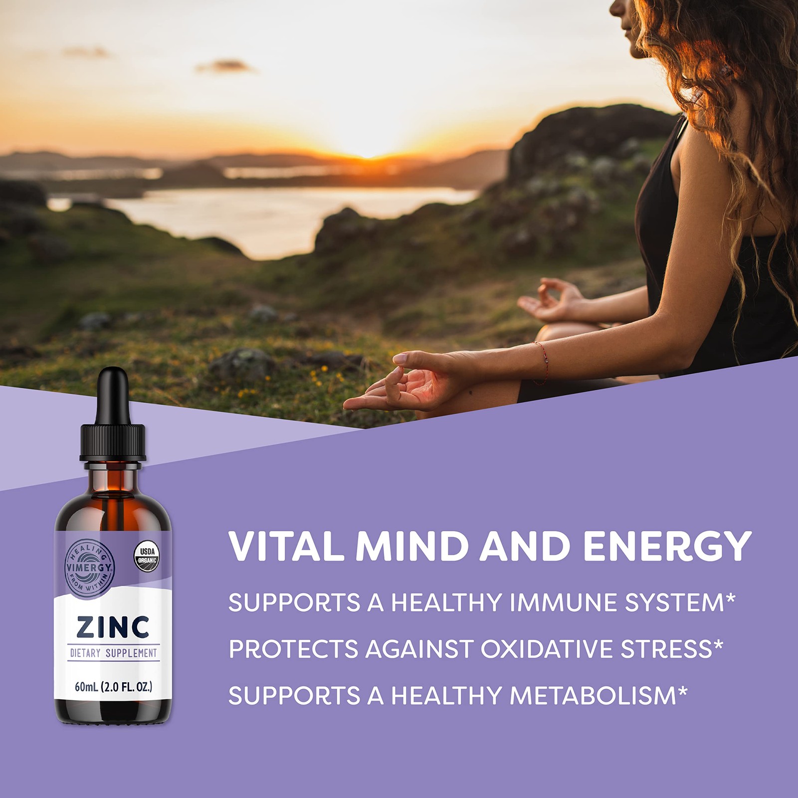 VIMERGY USDA Organic Zinc Supplements for Women & Men 1.85 Fl Oz (Pack of 1)