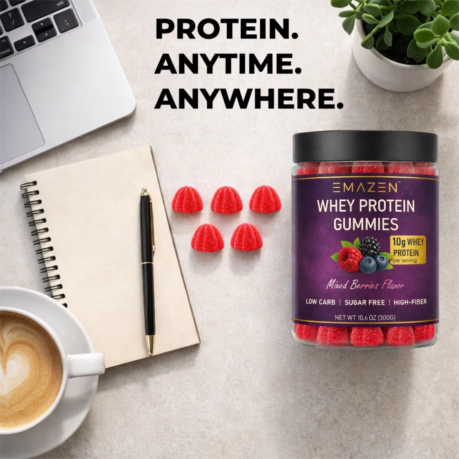 EMAZEN Whey Protein Gummies Mixed Berries Sugar Free Keto 10g Protein 5 Count