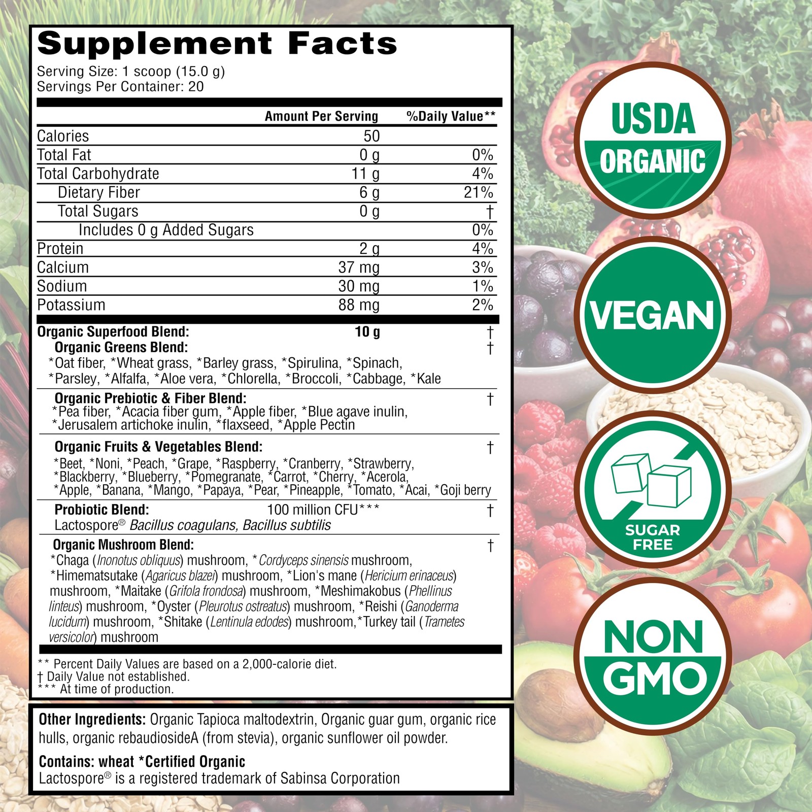 Country Farms Organic Super Greens Powder, 50 1 Count (Pack of 1), Green