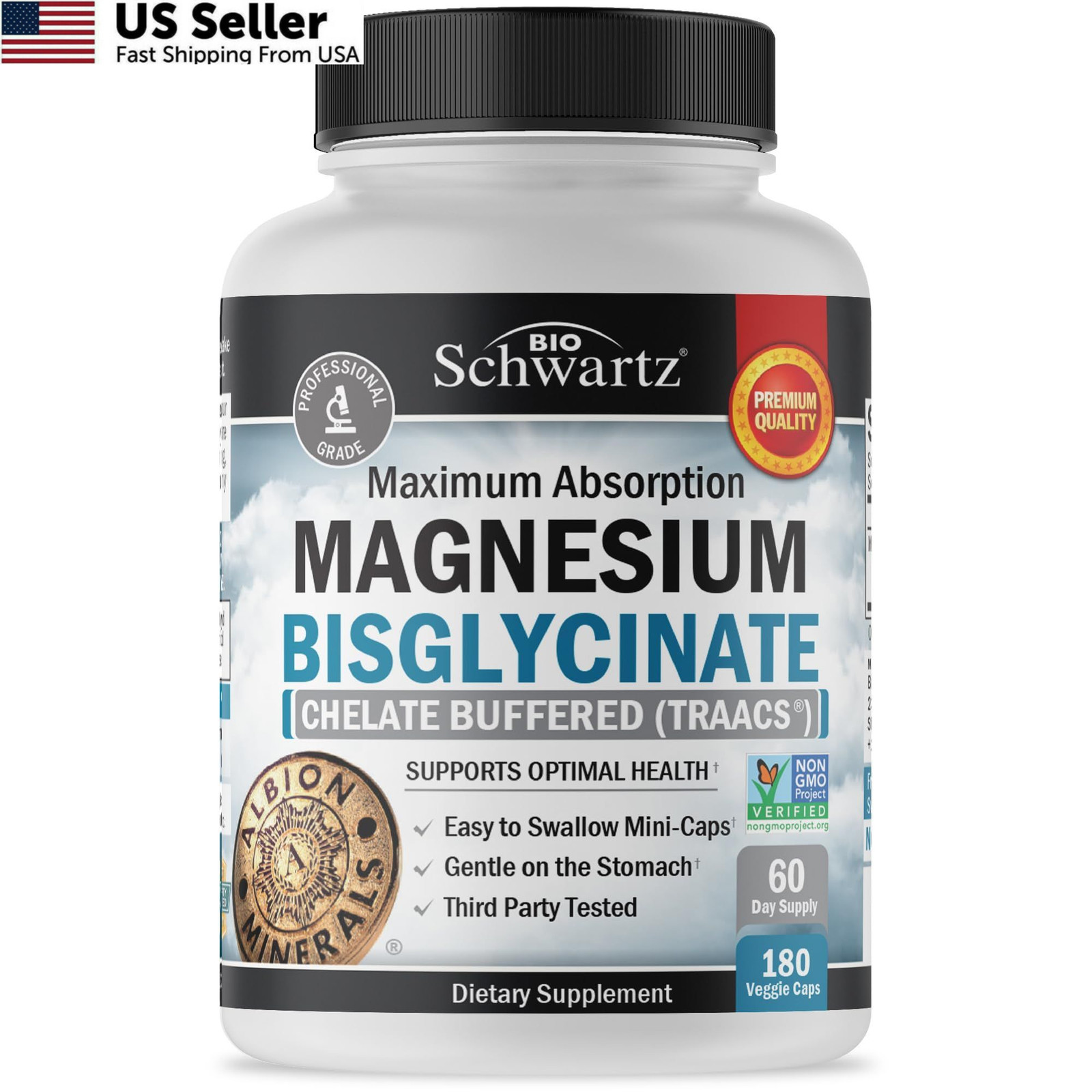 Magnesium Bisglycinate Chelated Supplement – High 180 Count (Pack of 1)