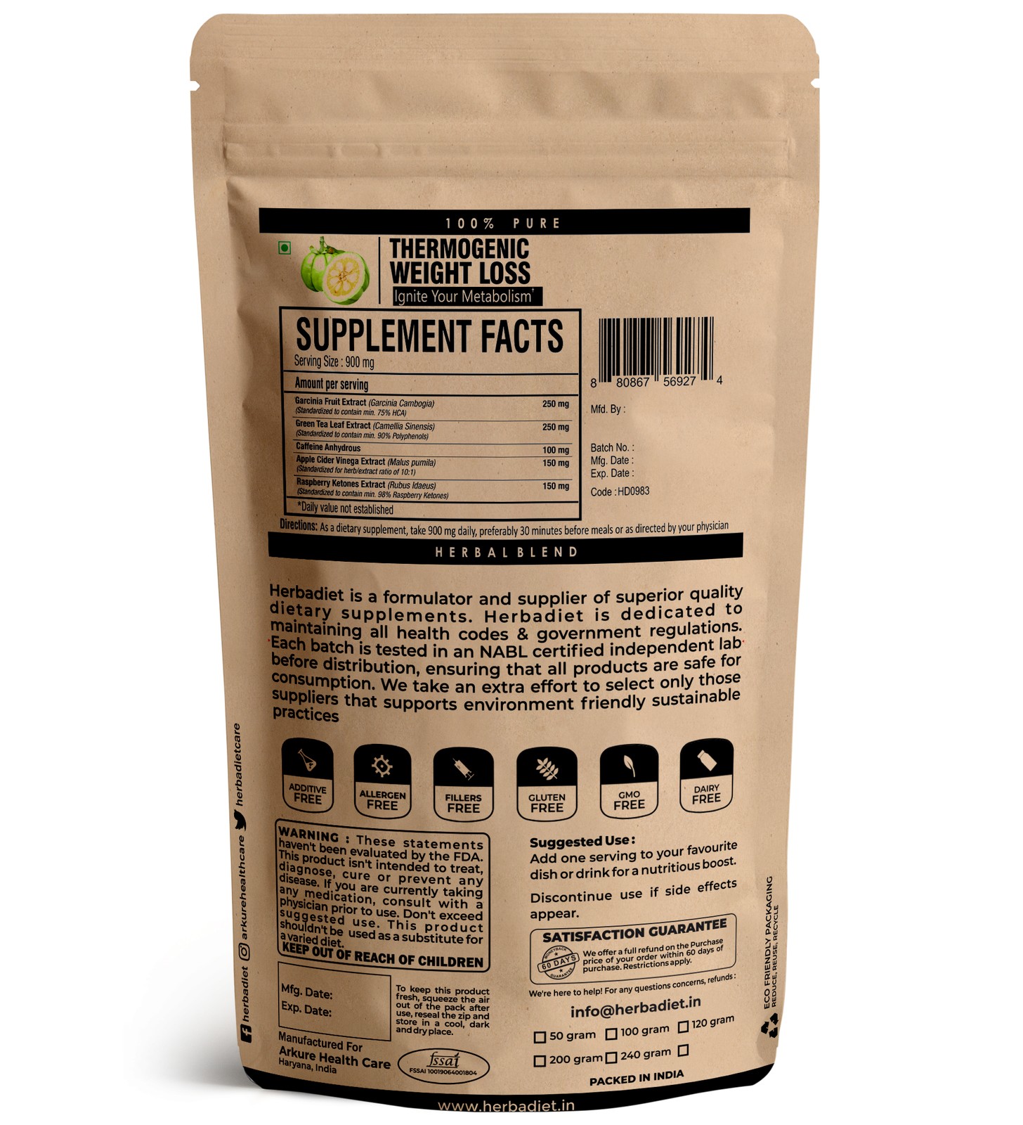 Thermogenic Weight Loss Supplement Fat Burn Diet Raspberry Ketones Apple Cider
