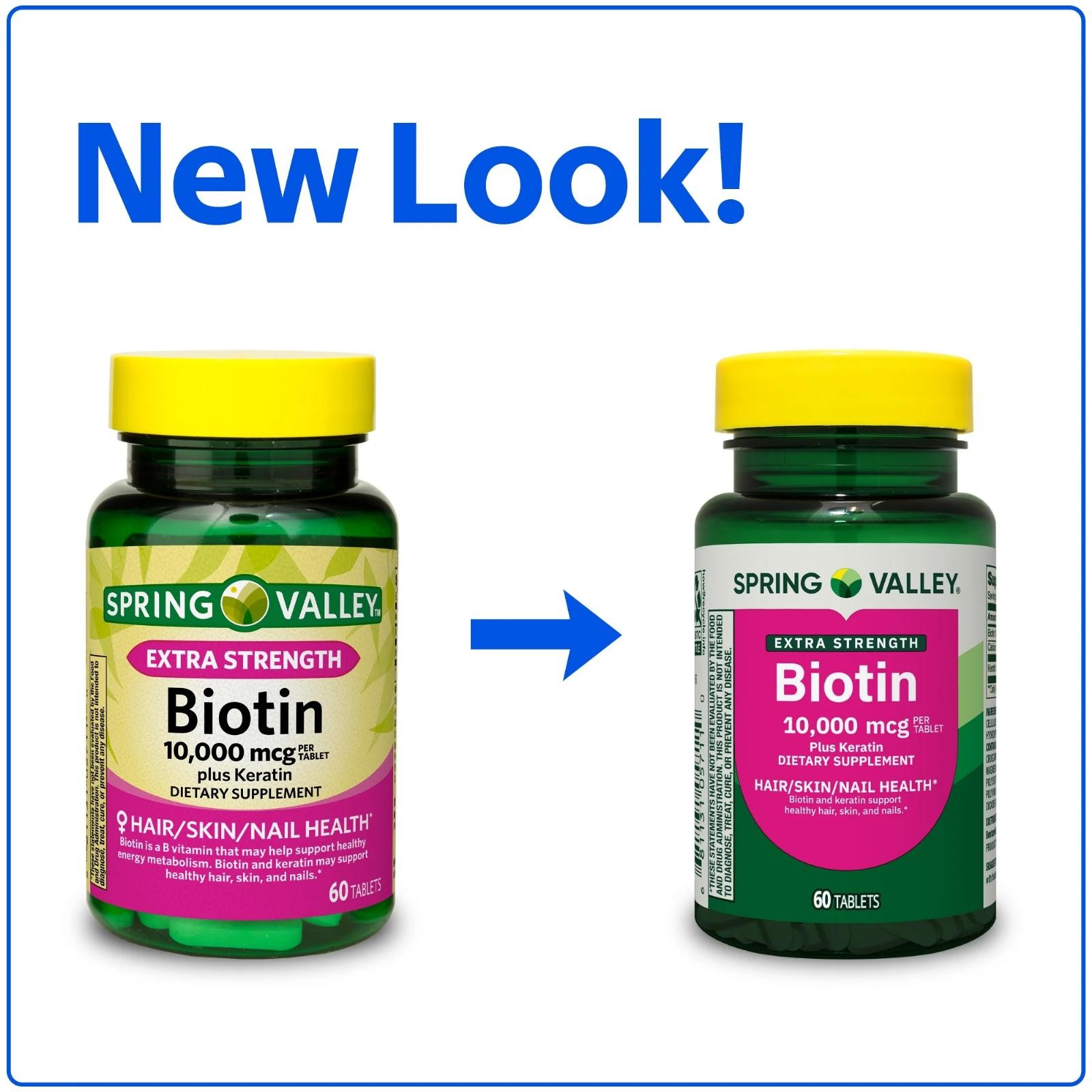 Biotin 10,000 Mcg Keratin Extra Strength Hair Skin Nail Health Support, 60 Tabs