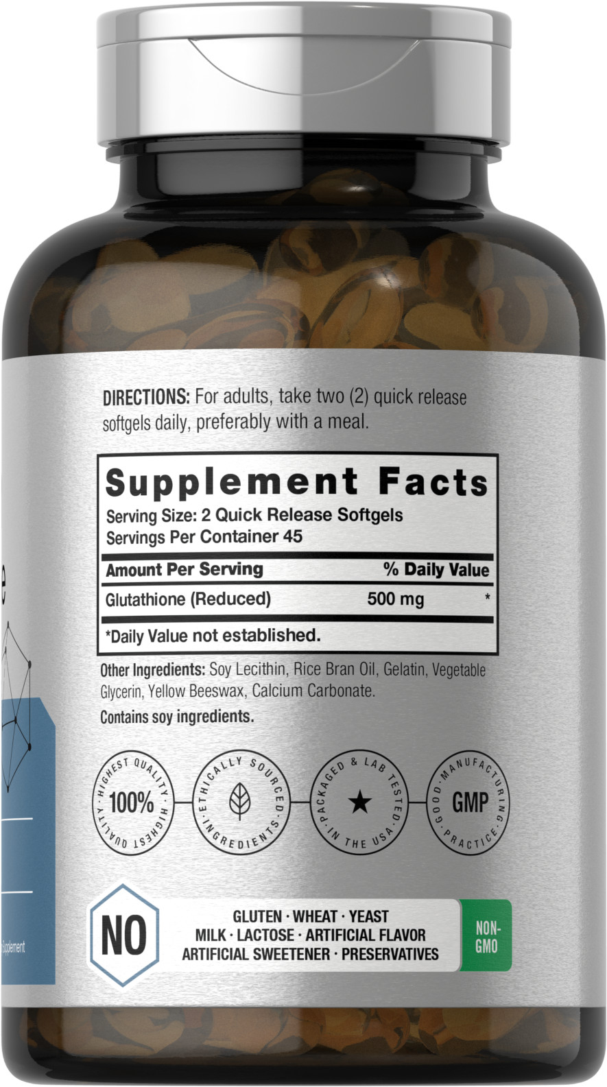 Liposomal Glutathione 500mg | 90 Softgels | Non-GMO & Gluten Free | by Horbaach