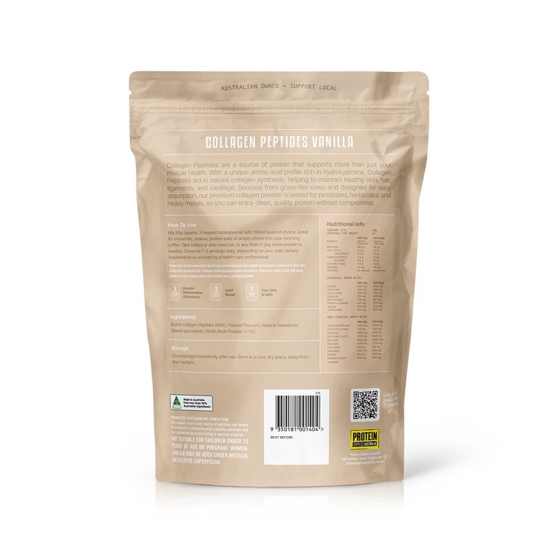 Protein Supplies Australia Grass Fed Collagen Peptides Vanilla 500G