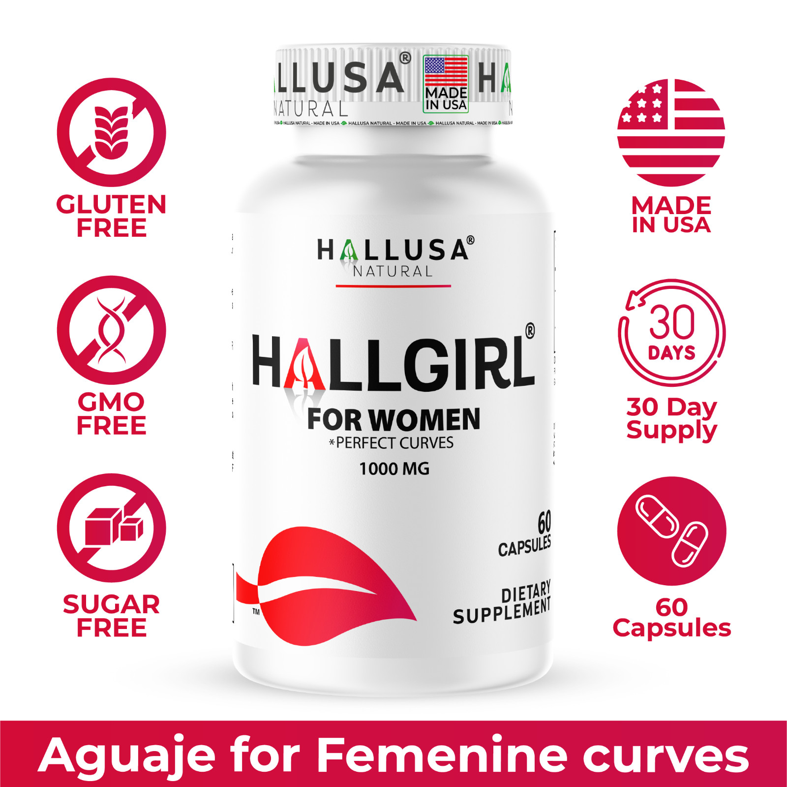 HALLGIRL – Aguaje for Curves – Buttocks Enhancement – Breast Growth – 60 Caps