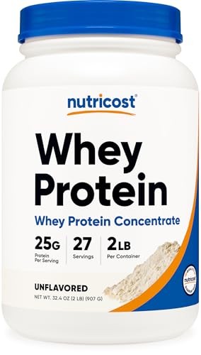 Nutricost Whey Protein Concentrate 2LBS Unflavored Gluten Free Non-GMO Powder