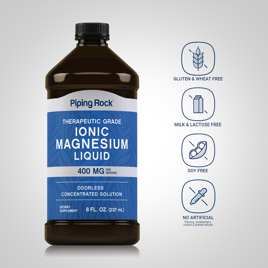 Liquid Ionic Magnesium | 400mg | 8 Fl Oz | Non-GMO, Gluten Free | by Piping Rock