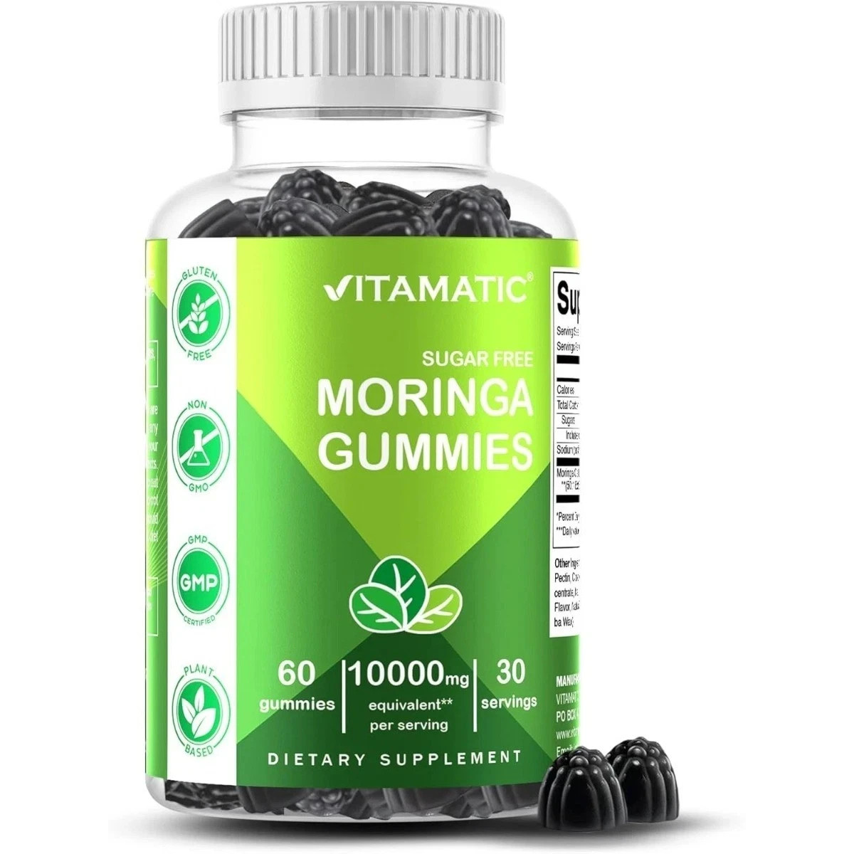 Vitamatic Sugar-Free Moringa Gummies – 60 Pectin-Based Chewable Gummies, Clean F