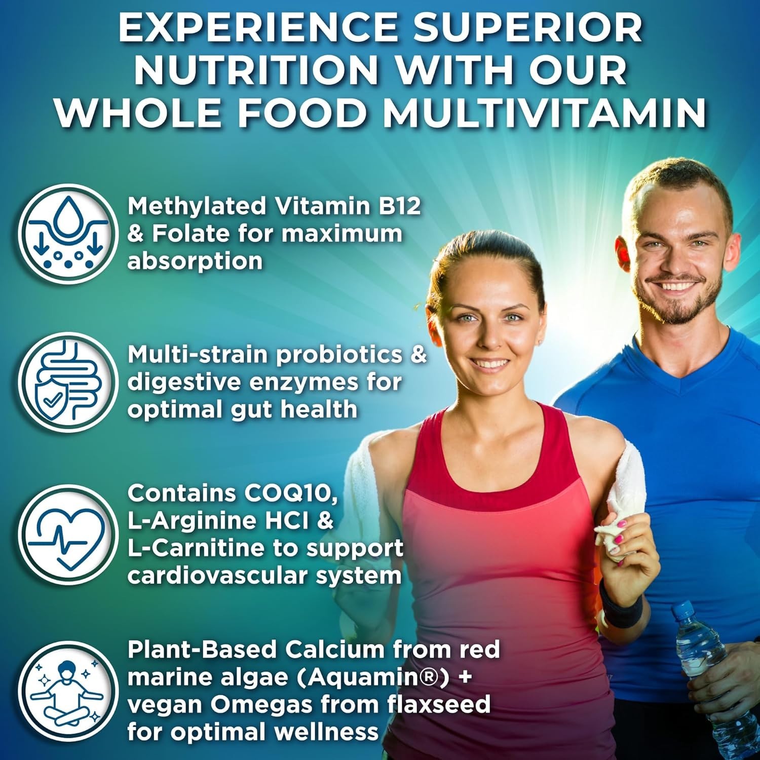 Vegan Whole Food Multivitamin w/ Iron, Probiotics, Enzymes, CoQ10, 180 Caps
