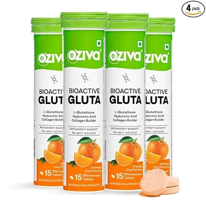 OZiva Glutathione Effervescent Tablets Orange 60 Count Skin Care Supplement