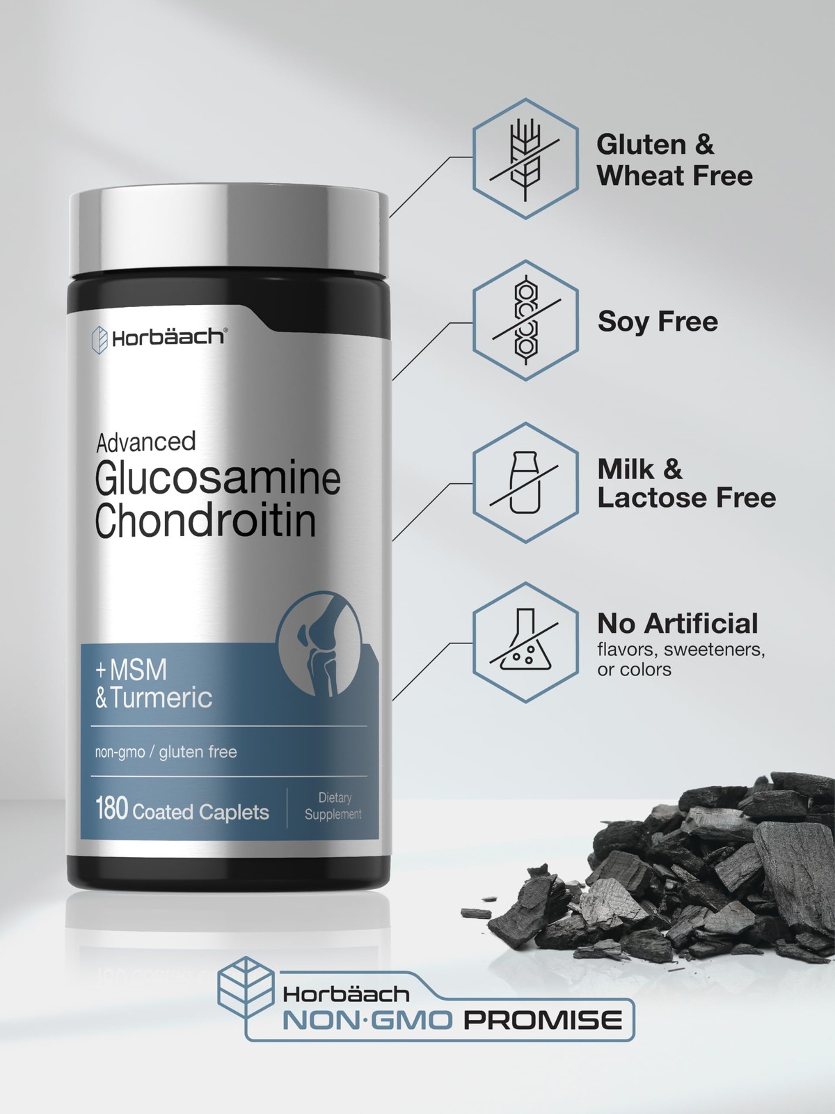 Horbäach Glucosamine Chondroitin | Plus MSM & Turmeric 180 Count (Pack of 1)