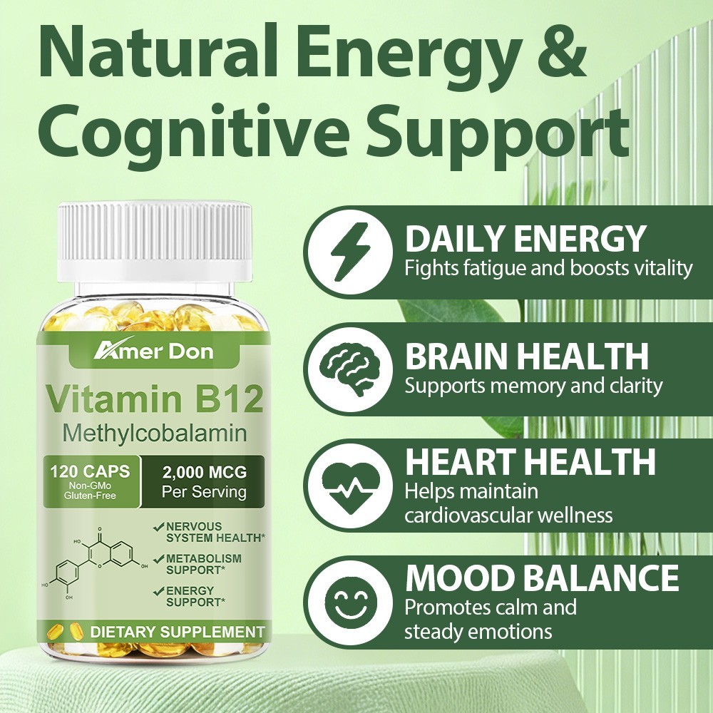 Vitamin B12 Supplement (2000mcg) 60/120 Capsules – Methylcobalamin,Vegan Non-GMO