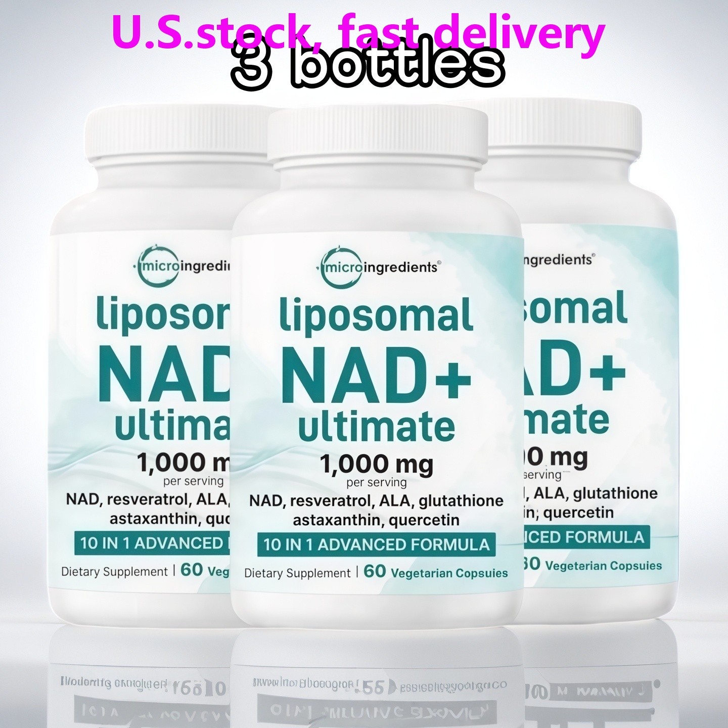 3PCS Liposomal NAD+ Ultimate 1,000mg 60 Veggie Capsules 10-in-1 with Resveratro