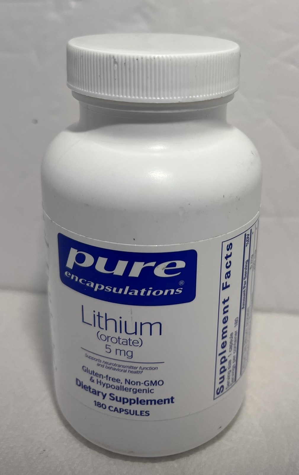 Pure Encapsulations, Lithium (Orotate), 5 mg, 180 Capsules Exp08/26