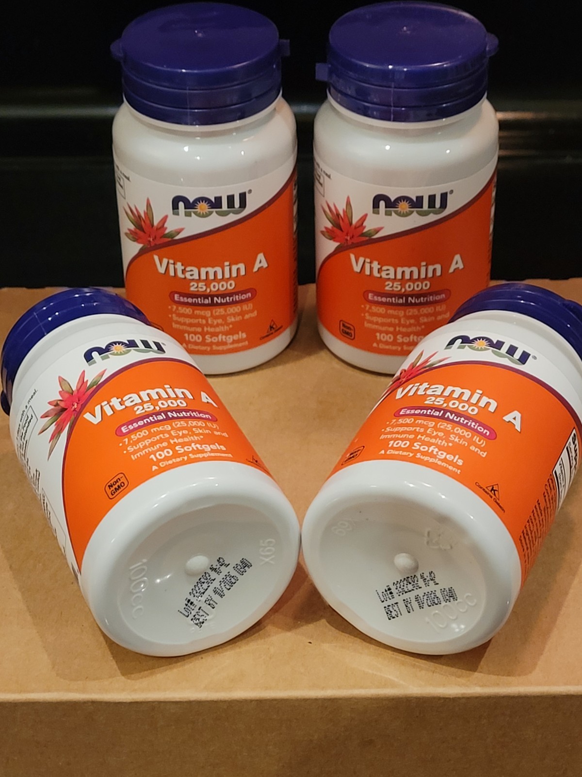 (4X) Now Foods- Vitamin A Lot- 25 000 IU- 100 Softgels Each- Exp. 10/26-