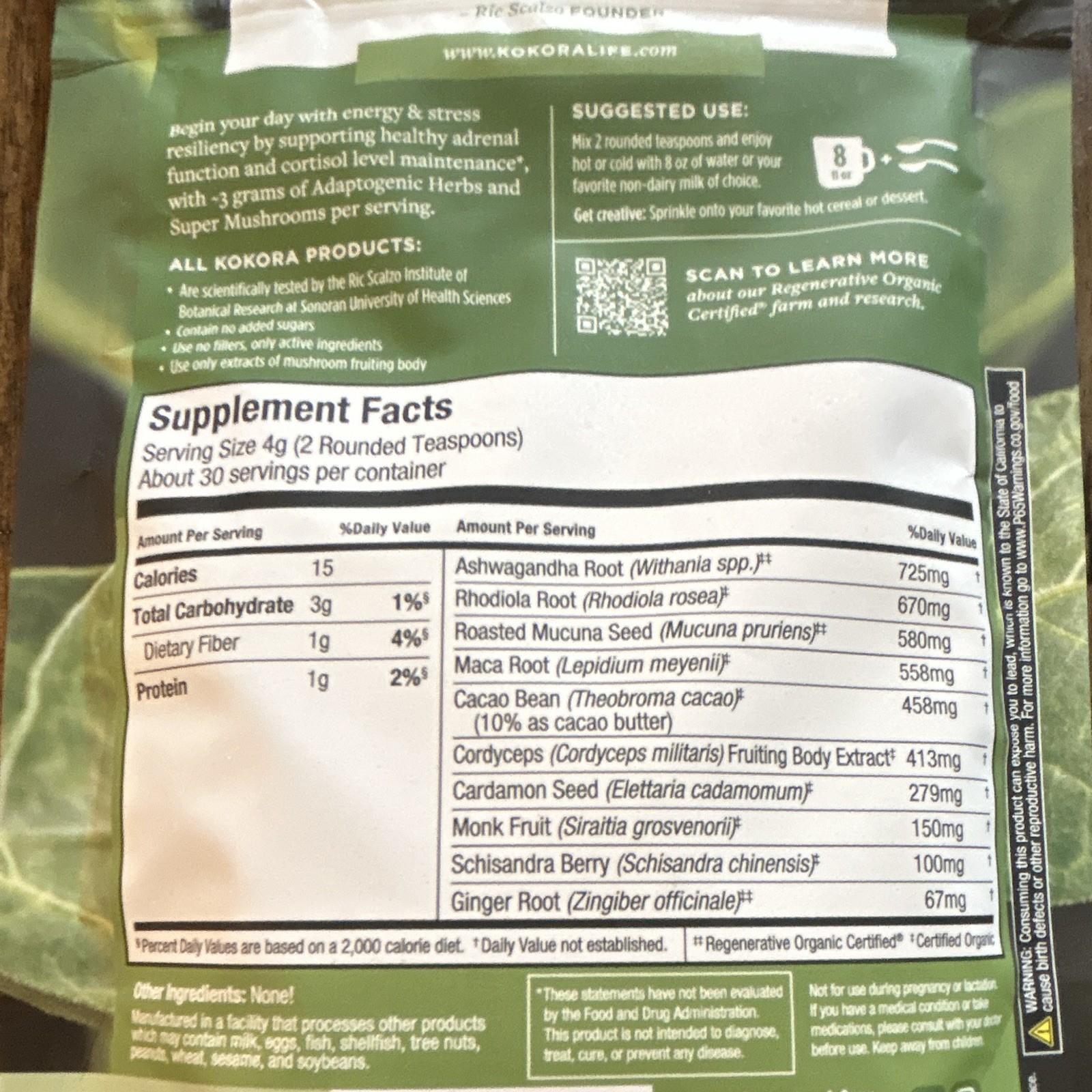 Kokora Adapt & Thrive Energy & Stress Resilience Powder Vegan 4.23 oz 30 Serv