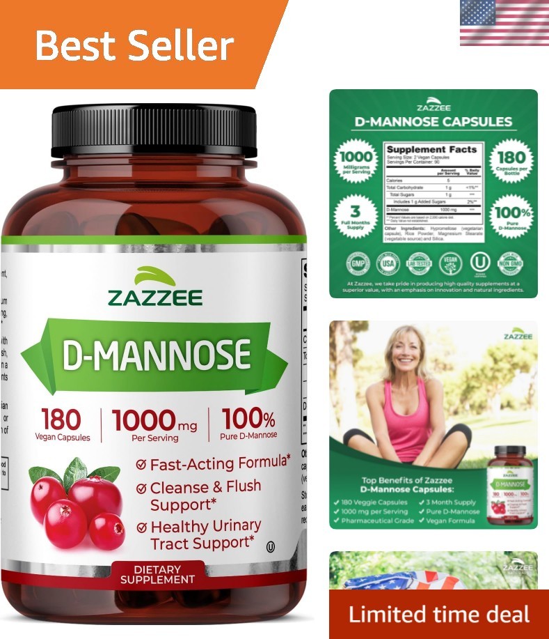 D-Mannose, 1000 mg per Serving, 180 Capsules, 3 Supply, Potent & Fast-Actin…