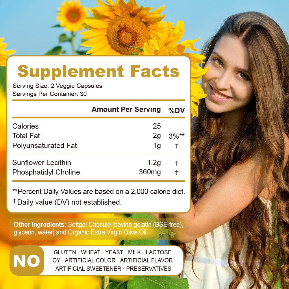Sunflower Lecithin Supplement 1200mg – Brain Health & Cholesterol Support