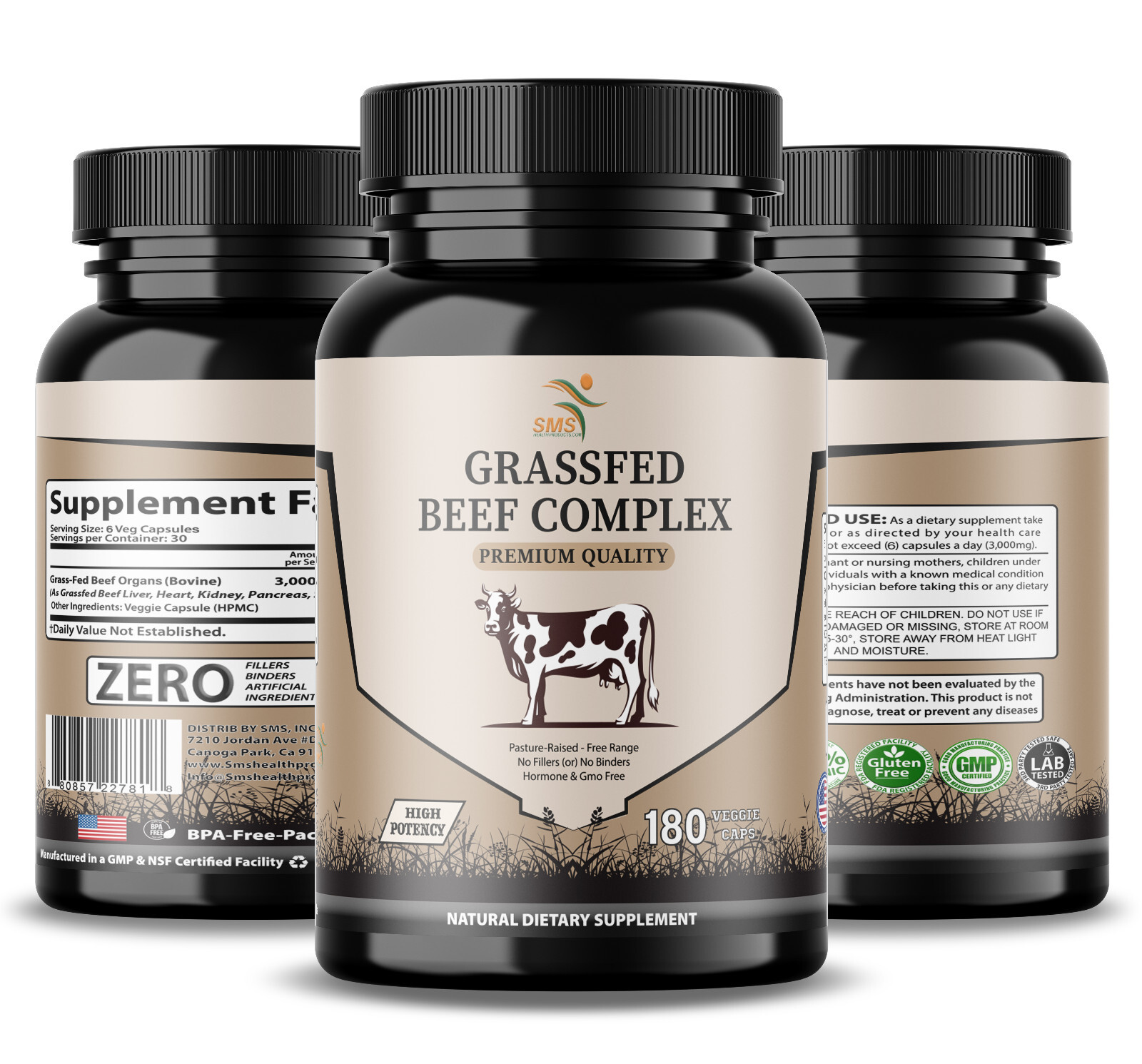 Desiccated Beef Organ Complex, Certified 100% GrassFed Undefatted 180 Capsules
