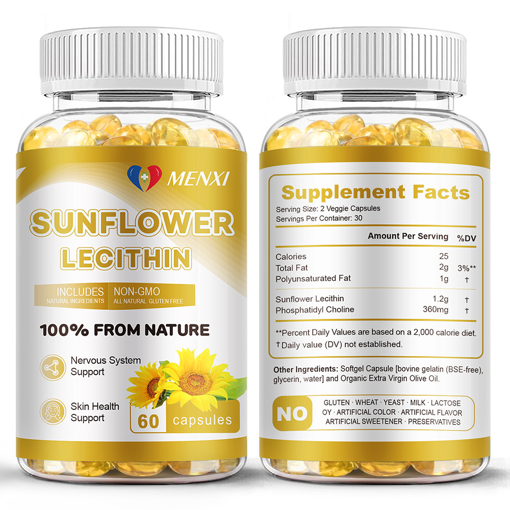 Sunflower Lecithin Supplements 1200 Mg with Phosphatidyl Choline, 60 Softgels