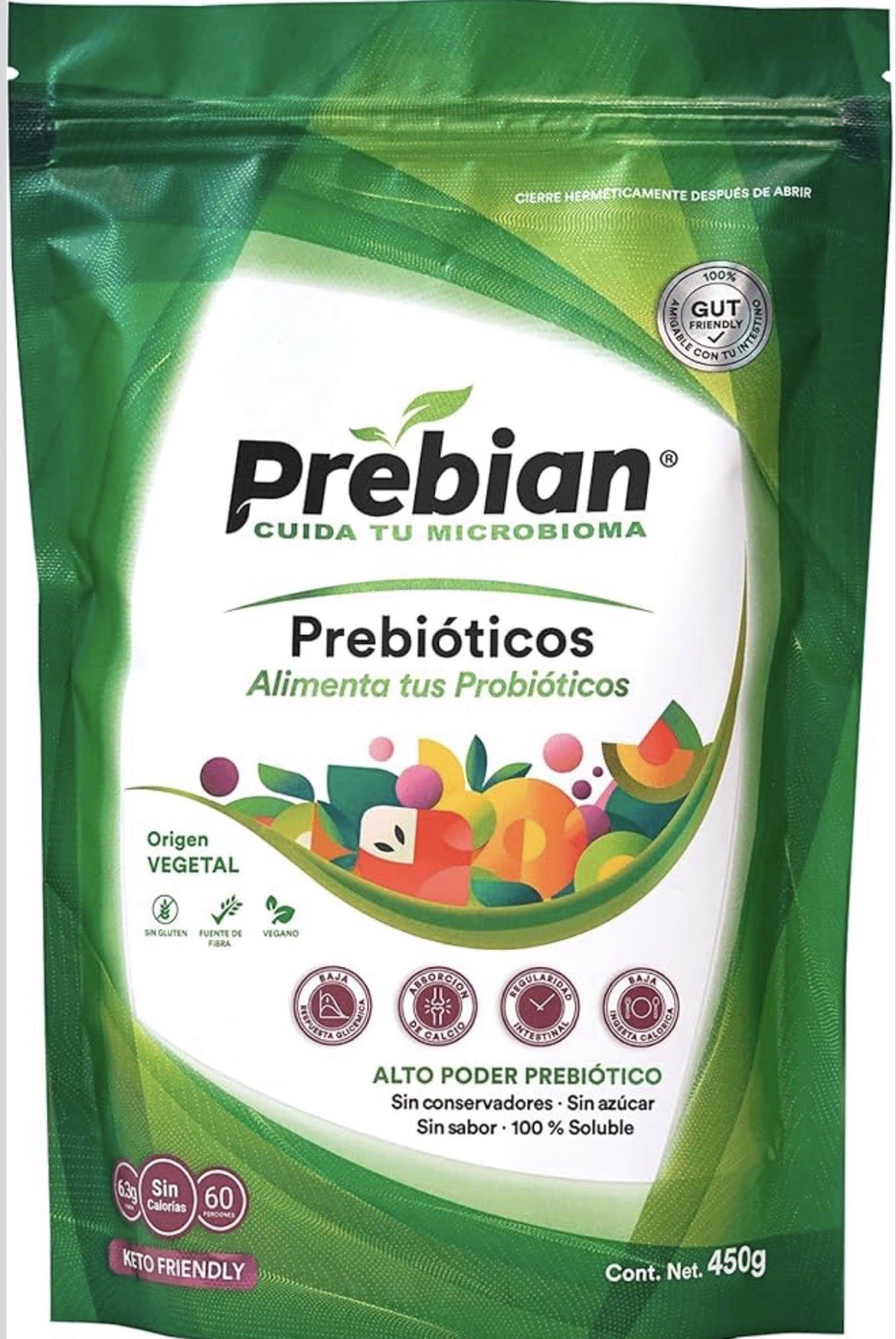 Prebian Probióticos: Keto, Vegan, Gluten and Lactose Free, 450G