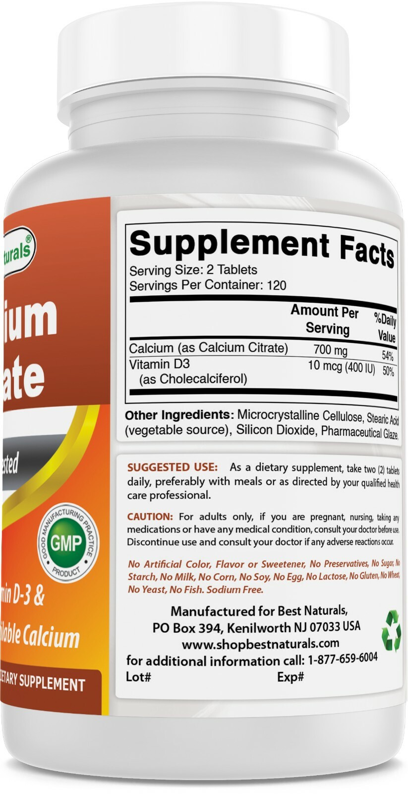 Best Naturals Calcium Citrate with Vitamin D3 240 Tablets