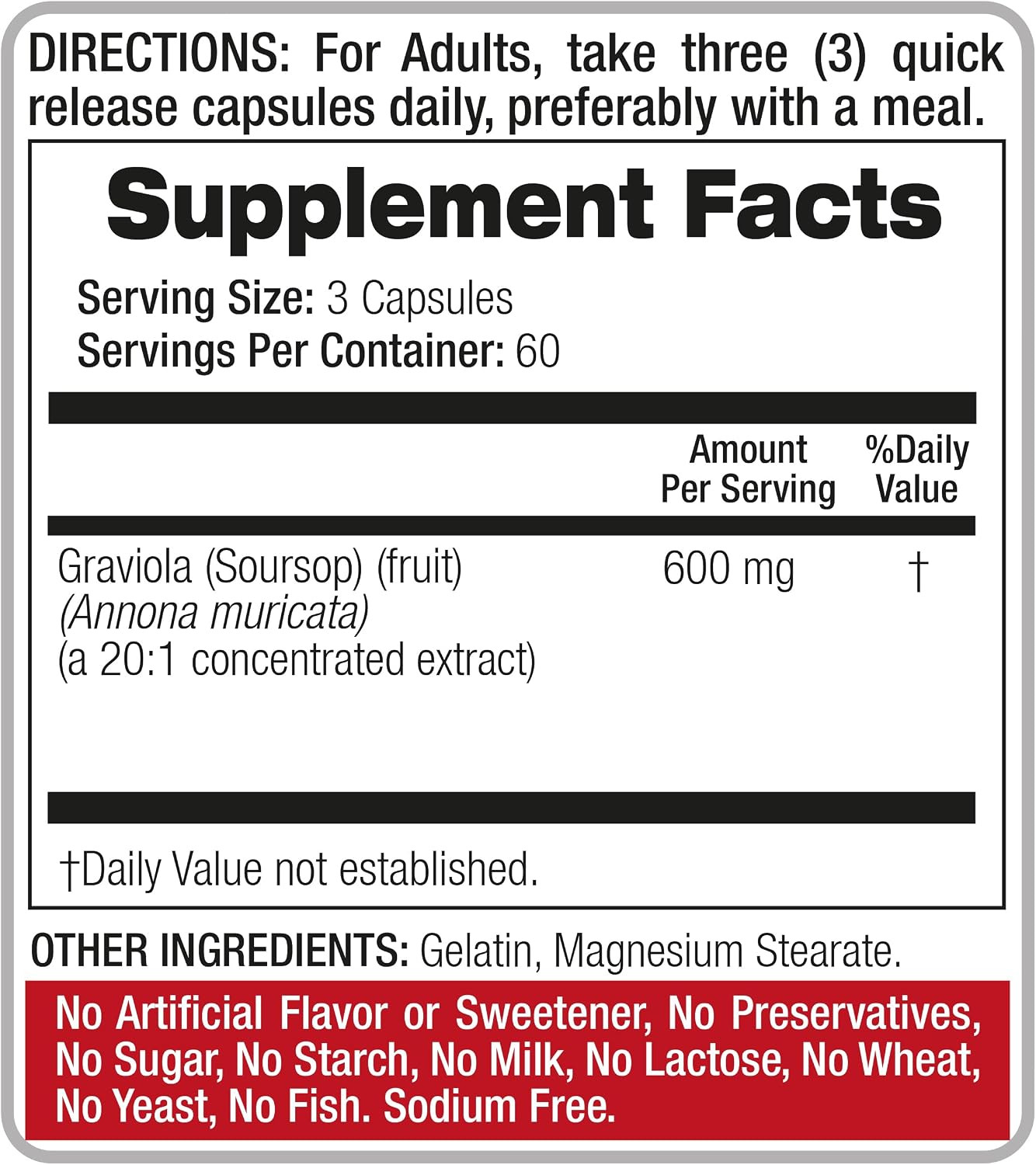 Lab | Soursop Supplement | Graviola | 180 Capsules | Soursop Graviola Caps