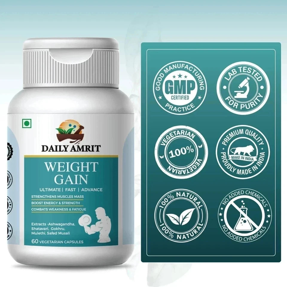 BODY GROW Fast Weight Gain Pills Ayurvedic Muscle Mass Gainer For Men (60-180N)