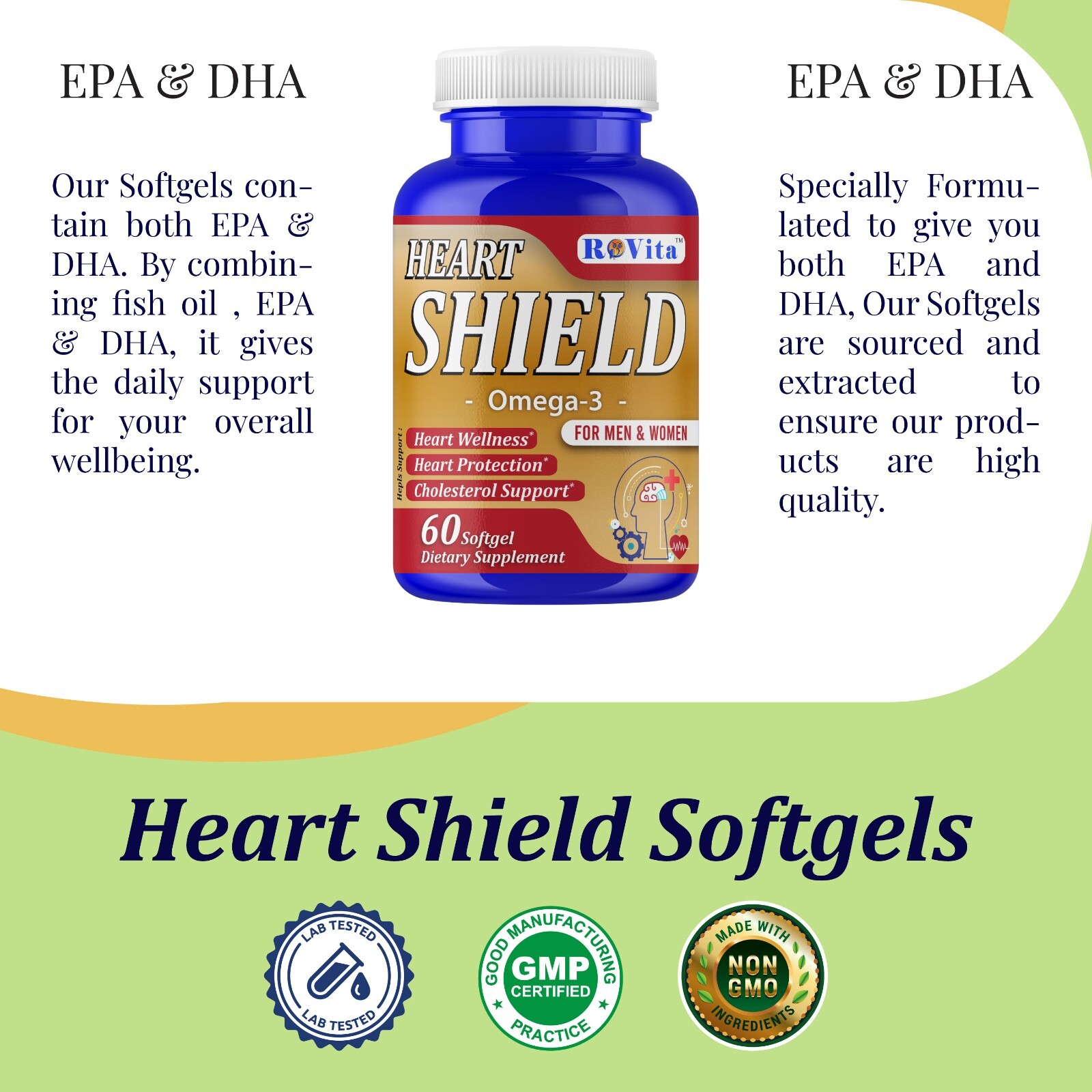 RoVita Omega 3 Fish Oil 1000mg EPA DHA Softgels Heart Brain Joint Health 60ct