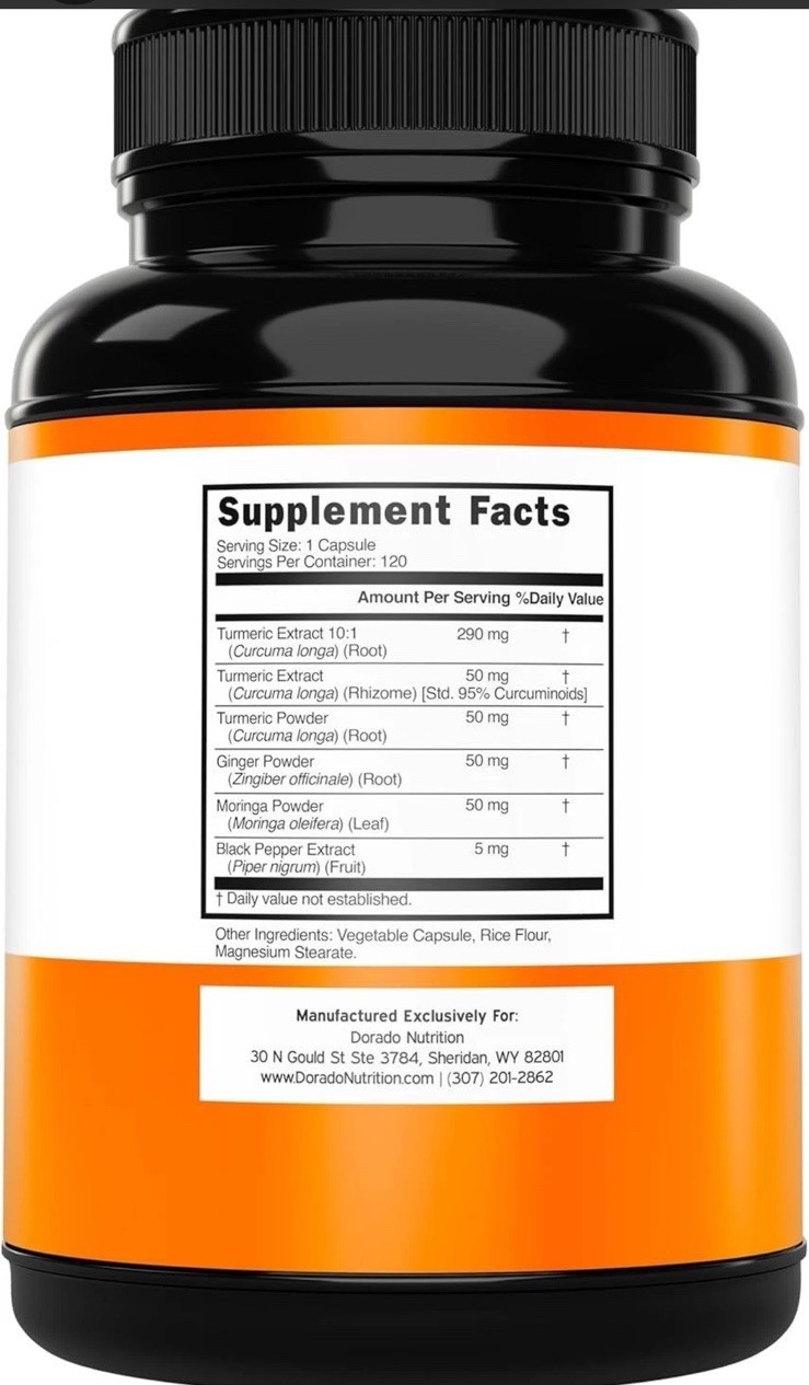Turmeric Curcumin Supplement with Black Pepper, Ginger, 120 Count (Pack of 1)