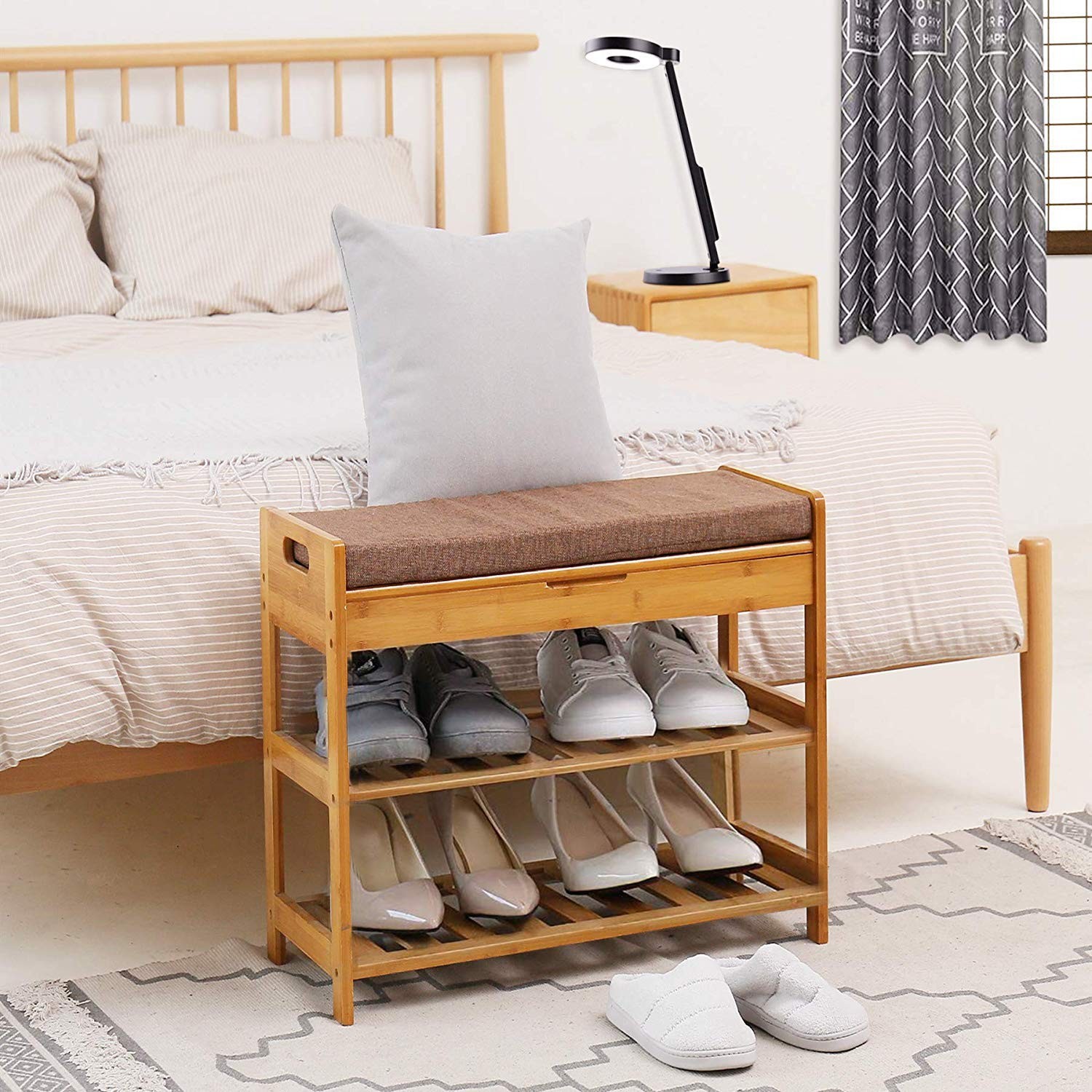 3-Tier Shoe Rack Bench Entryway Storage Shelf Holds up to 240 LBS Bamboo New