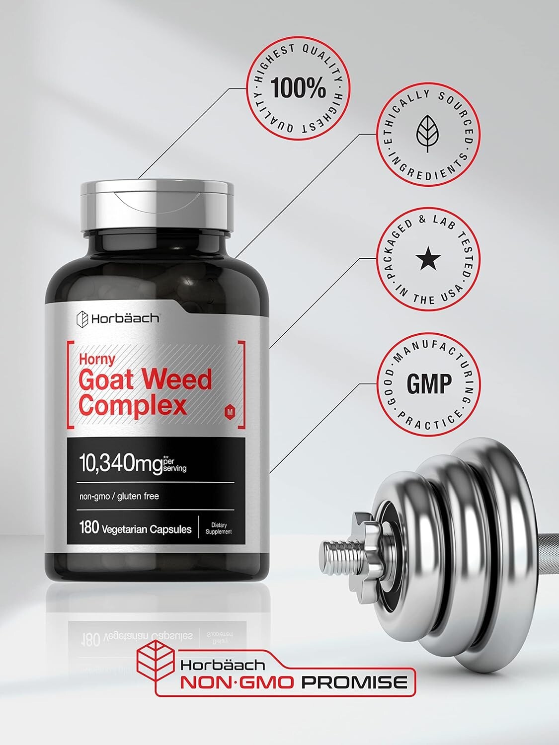 Horny Goat Weed Complex | 10,340 mg | 180 Capsules | Vegetarian | by Horbaach