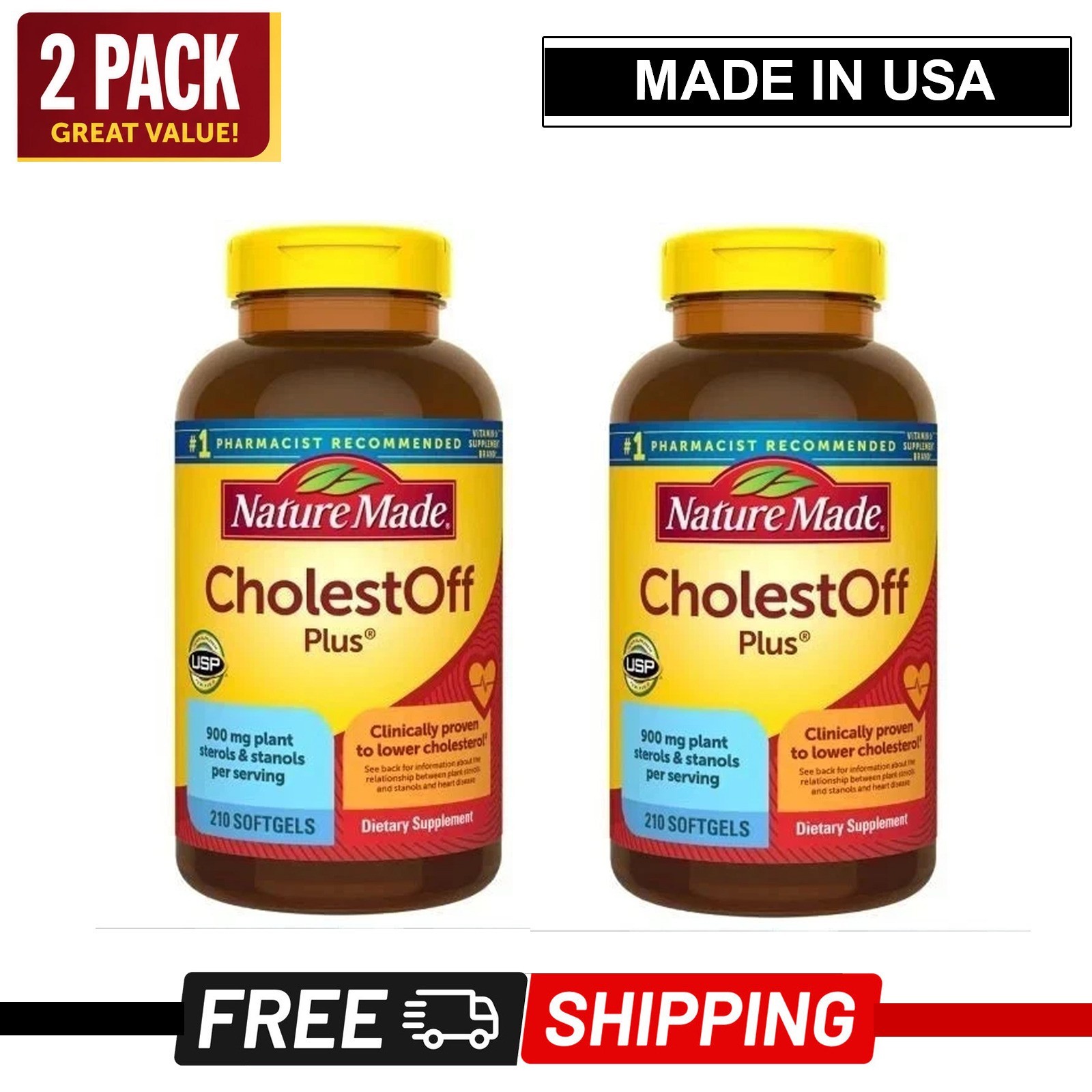 Twin Pack Nature Made CholestOff Plus 900mg 210 Softgels EXP 3/27