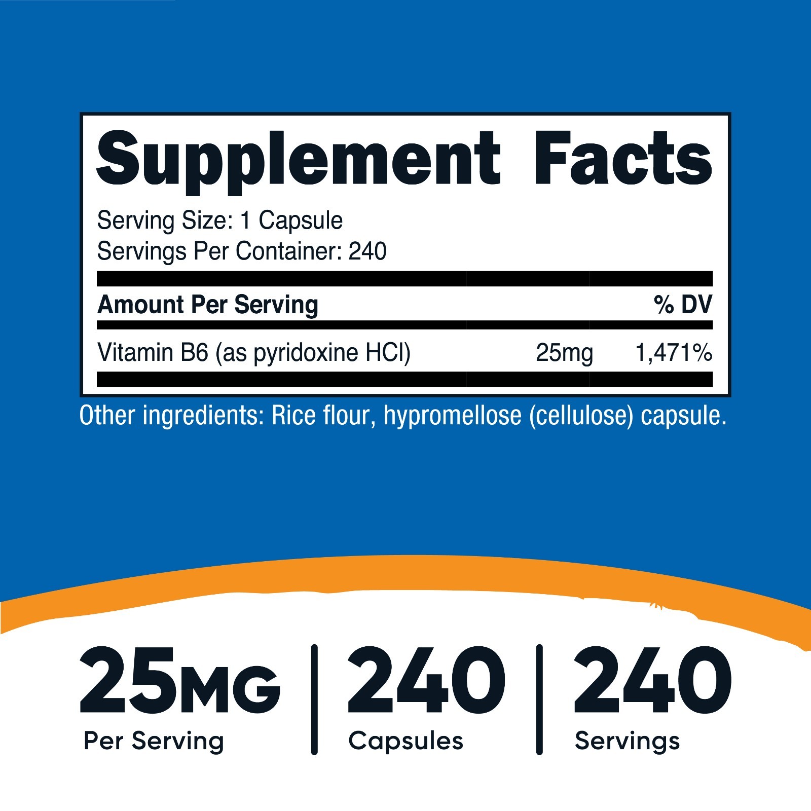 Nutricost Vitamin B6 (Pyridoxine HCl) 25mg, 240 Capsules