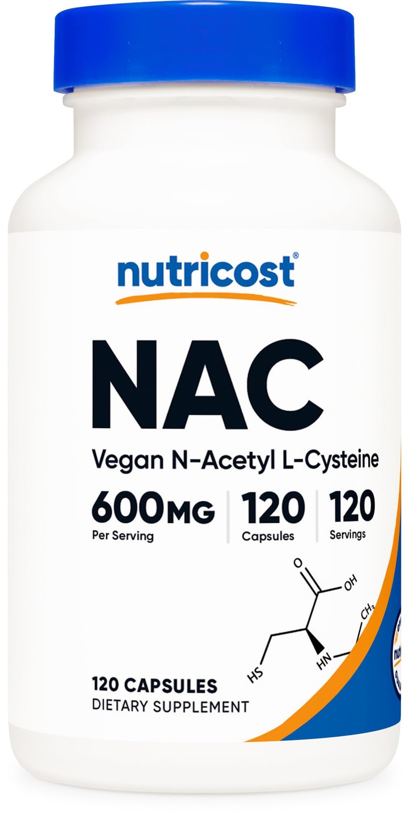 Nutricost N-Acetyl L-Cysteine (NAC) 600mg, 120 Vegetarian Capsules | GMO-Free, G