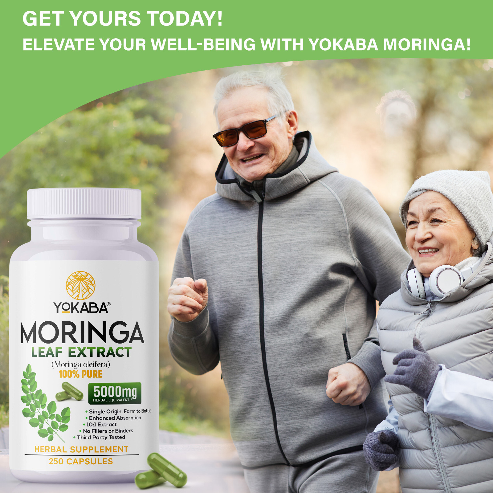 250 Capsules Moringa Oleifera Leaf Powder 5000mg – Organic Herbal Extract YOKABA