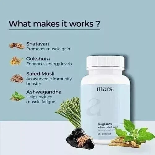 100% Pure Extract Mars by GHC Surge Max Contains Shilajit,Ashwagandha, 60Caps(3)