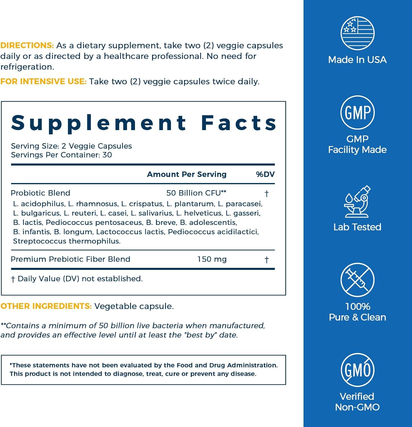 Probiotics 50 Billion CFU 20 Strains, 60 Veggie Capsules, Targeted Release Techn
