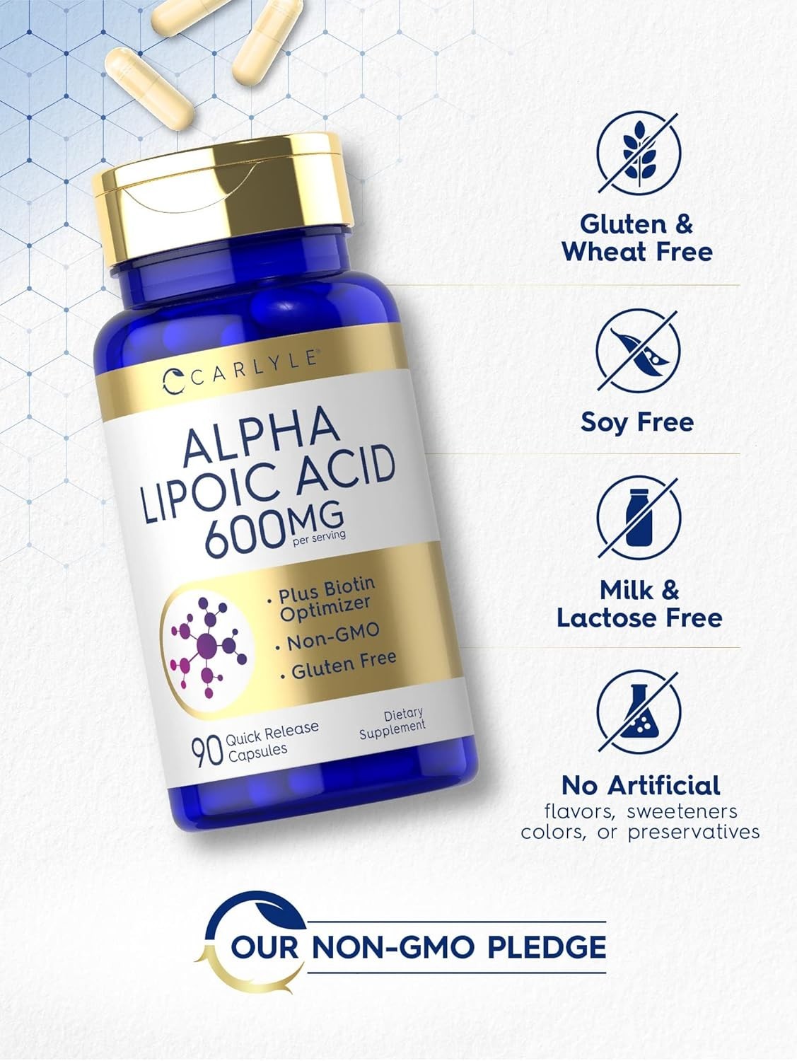 Acido Alfa Lipoico 600 Mg 90 Capsulas Pastillas Alta Calidad Puro Sin Gluten OMG