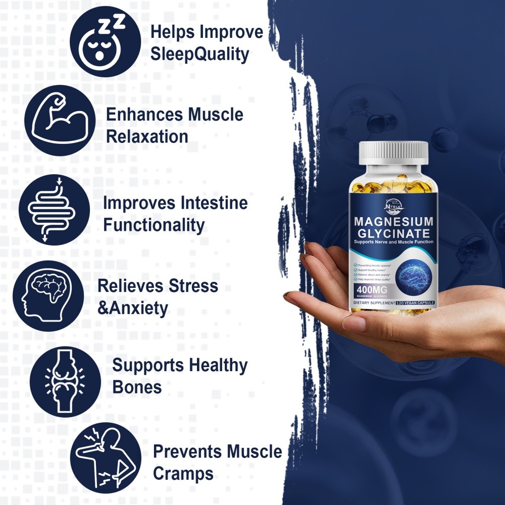 Magnesium Glycinate 120 Capsules 400mg 100% High Absorption Chelated