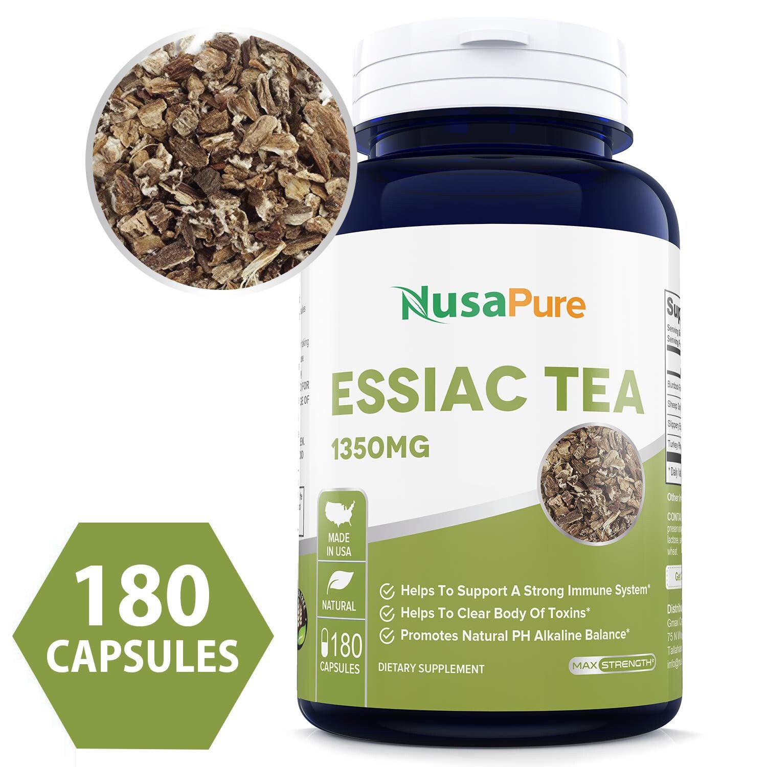 NusaPure Essiac Tea 1350mg per serving- 180 Veg Caps