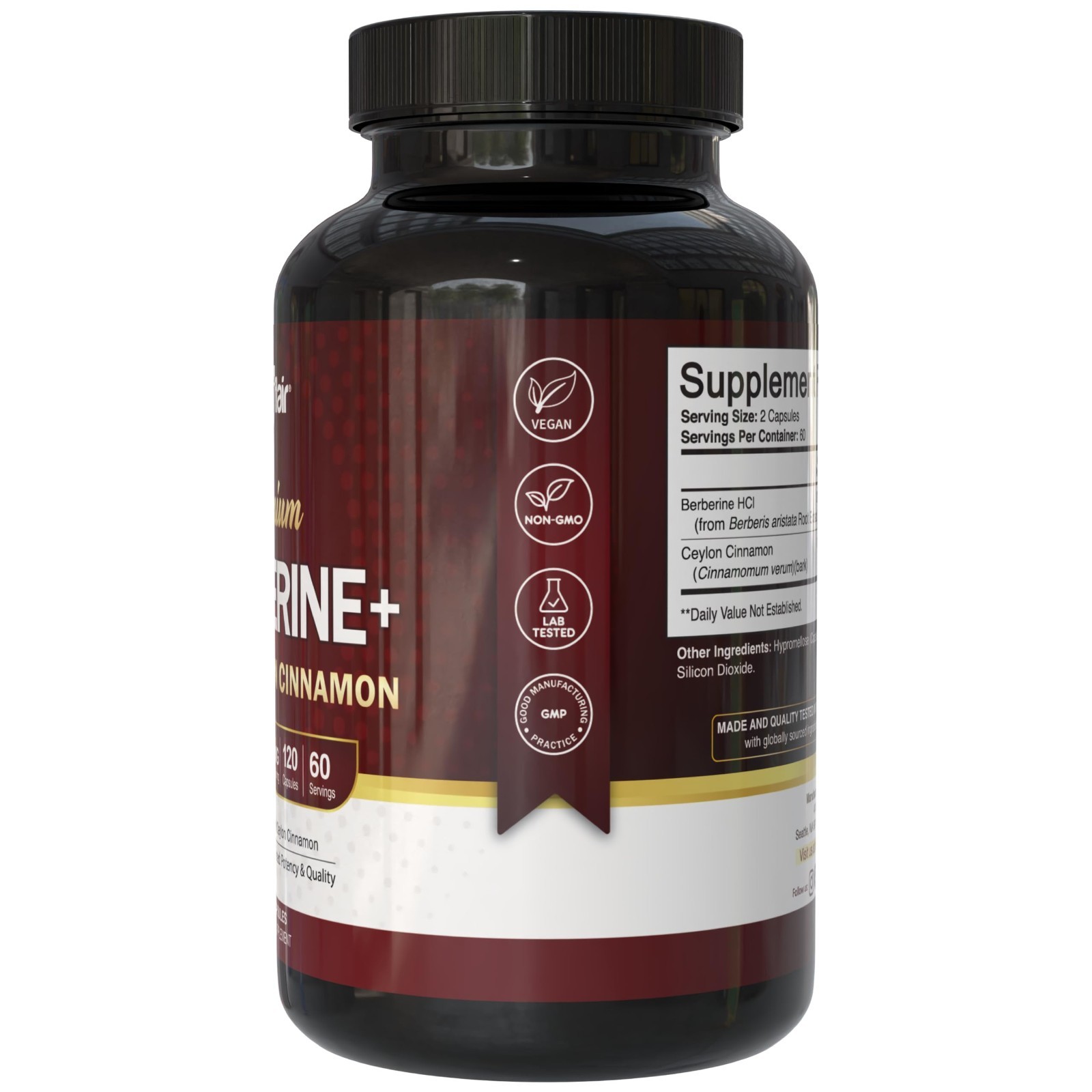 Berberine HCl 1200mg Capsules with Ceylon Cinnamon – Dietary Supplement, 120 Pil
