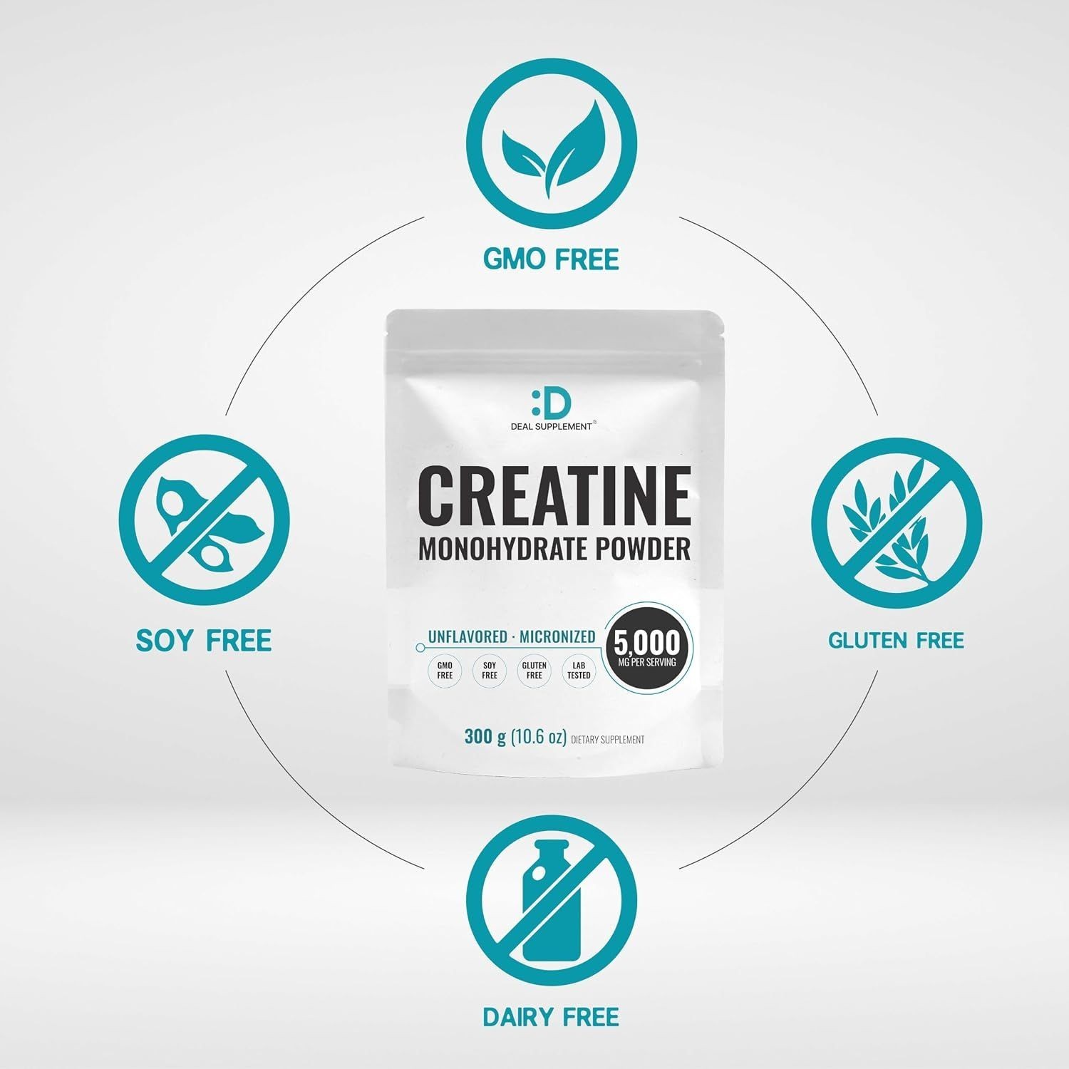 Creatina Monohidrato en Polvo Micronizada Sin Sabor 300 g (10.6 oz) 60 Porciones