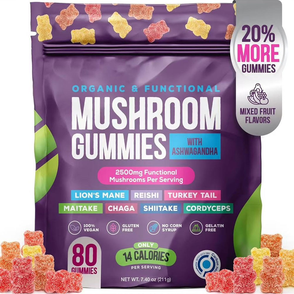 80pcs Mushroom Gummies Supplement with Ashwagandha Functional Mushroom Gummies
