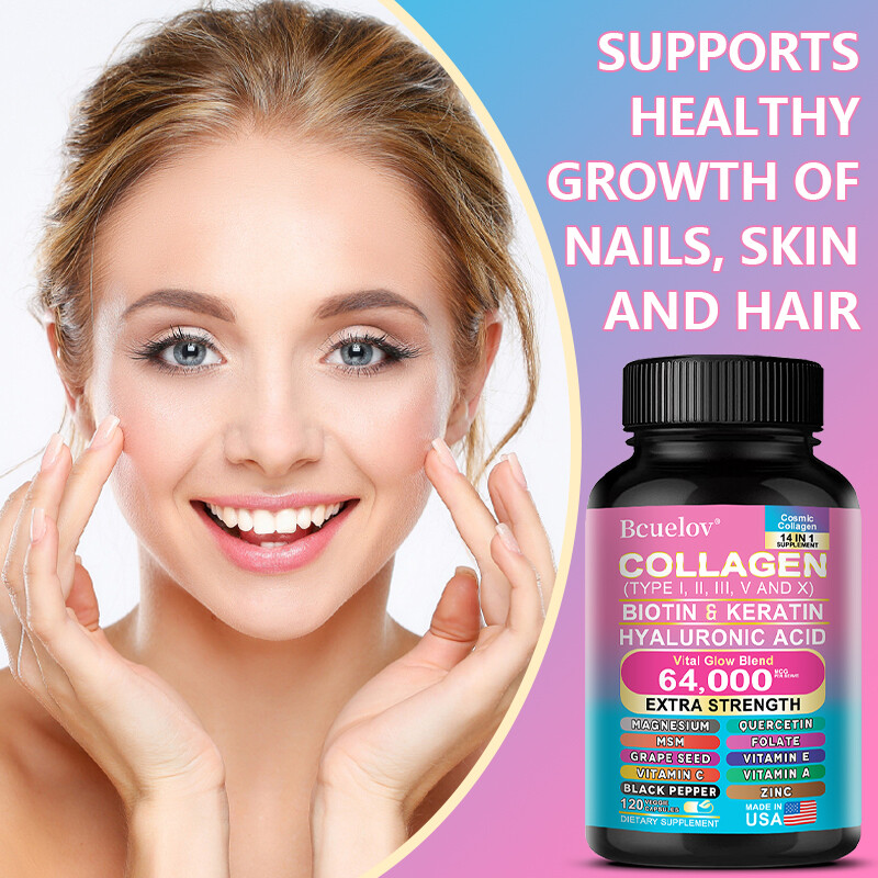COLLAGEN PEPTIDES Types I,II, III, V, X 64,000mcg Pills Anti-Aging Skin Capsules