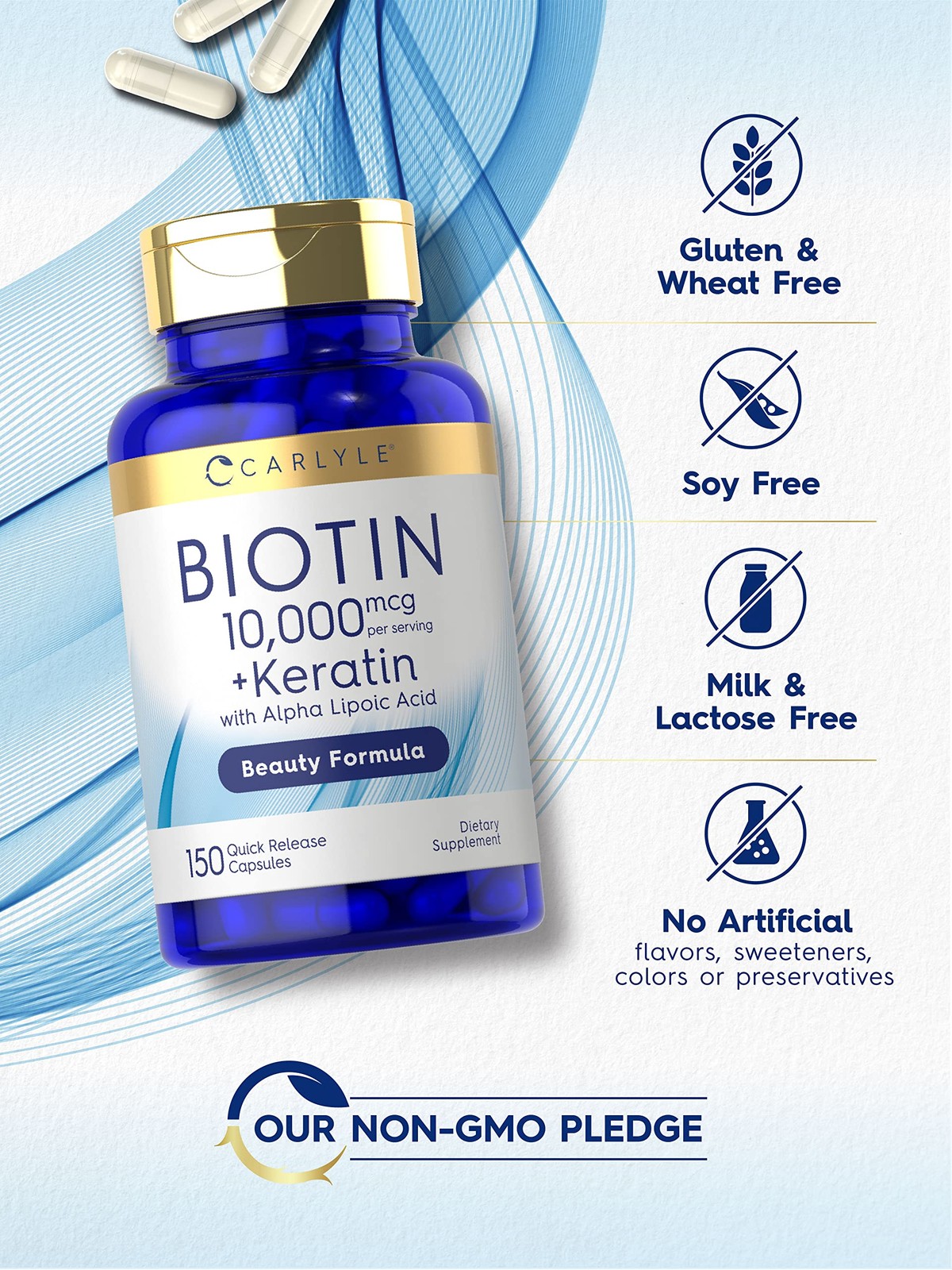 Carlyle Biotin 10000mcg | 150 Capsules | Beauty Formula with Keratin | Non-GMO,