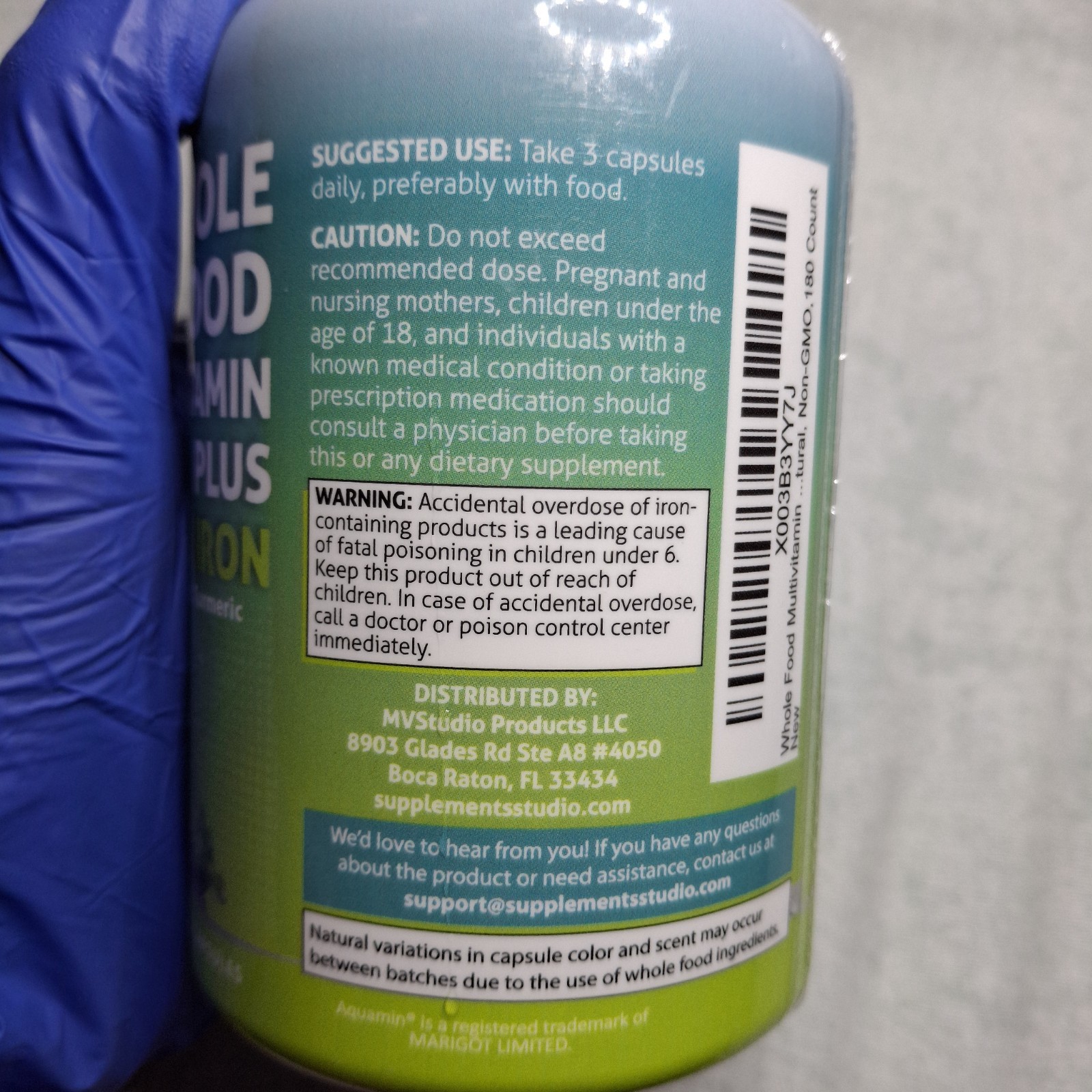 Vegan Whole Food Multivitamin w/ Iron, Probiotics, Enzymes, CoQ10, 180 Caps