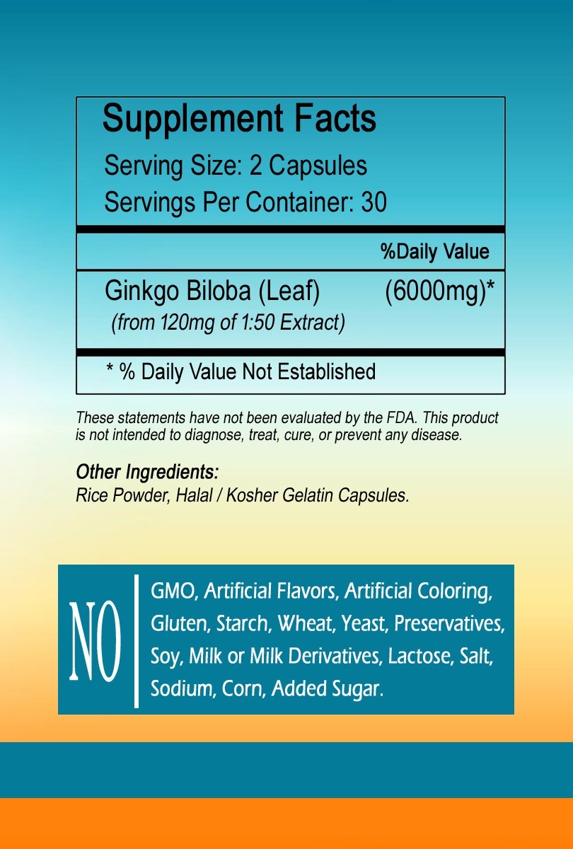 Ginkgo Biloba Extract Capsules 6000 mg Serving – Super Potency
