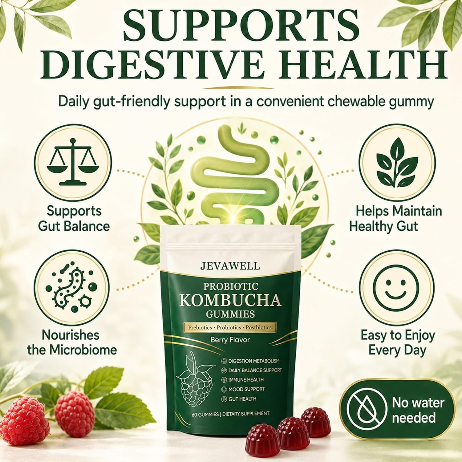 Jevawell Kombucha Gummies | Probiotic Kombucha Gummies Supplement for Women | wi