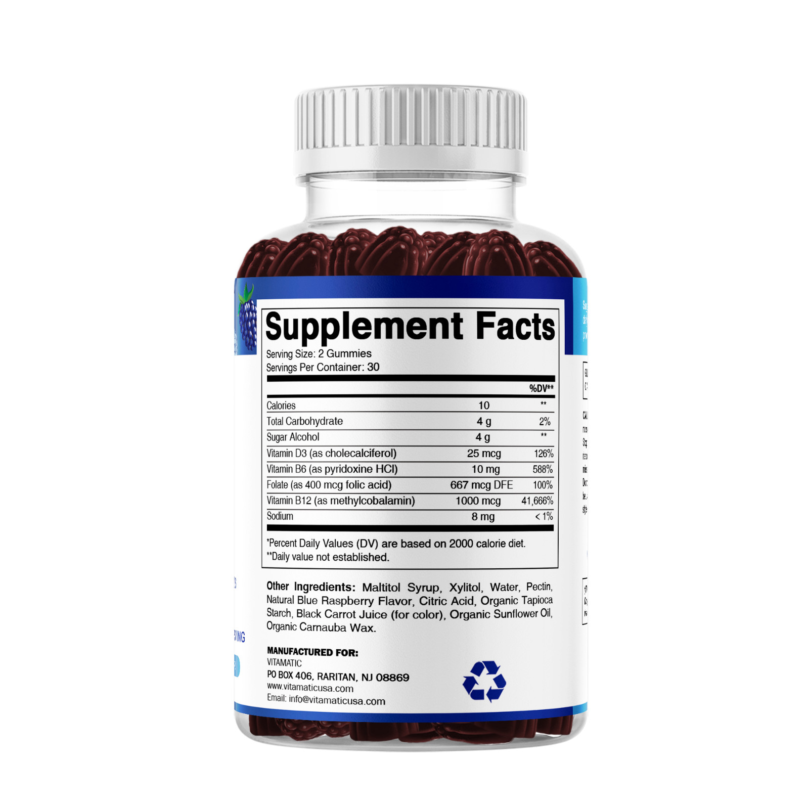 Vitamatic Vitamin D3 + B12 Gummies Made with Folate & Vitamin B6 – 60 Gummies
